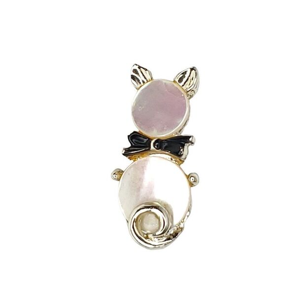 Vintage Cat Bow Brooch White MOP Mother Of Pearl 1" - Picture 1 of 3